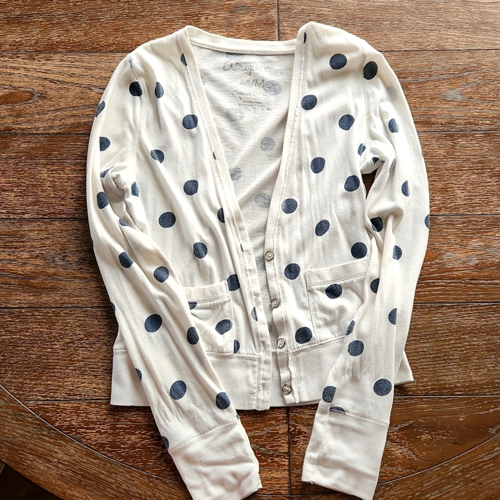 White/blue polka dot cardigan